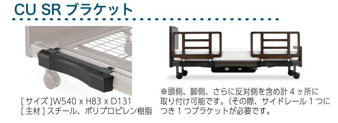 CU SRブラケットは、サイドレールを取り付けるためのクォーレックス専用オプションパーツです。