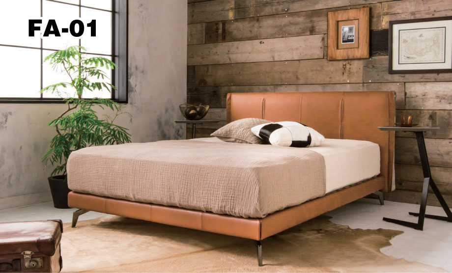 革の質感とファブリックの組み合わせが印象的なレザーベッド。FA-01