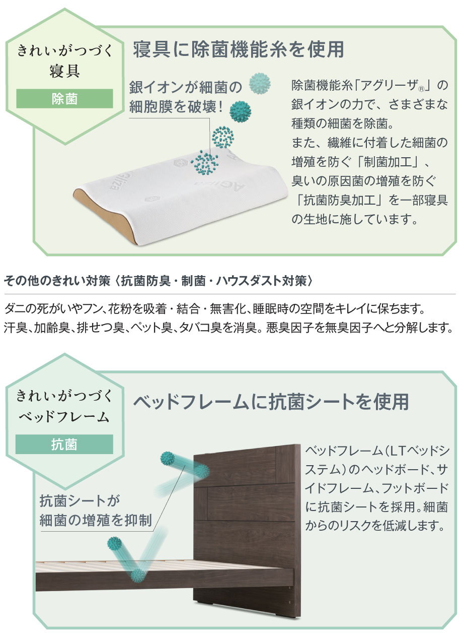 寝具にも除菌機能糸を使用しています。
